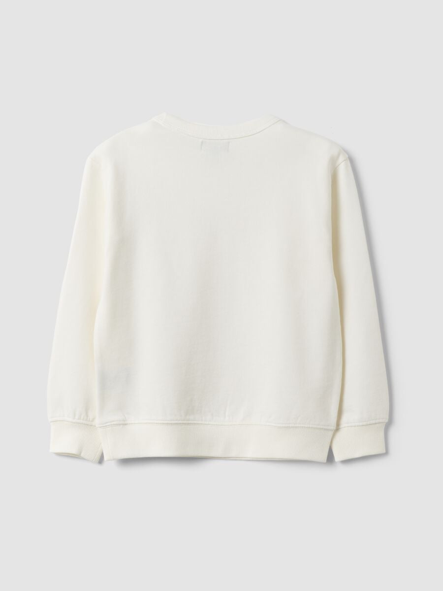 Felpa bianca in puro cotone organico relaxed fit con stampa per bambino_1