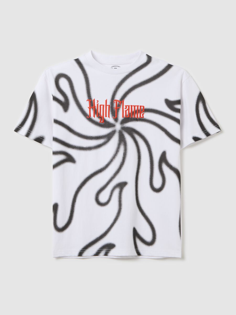 T-shirt in cotone con stampa fiamme "High Flame"_3