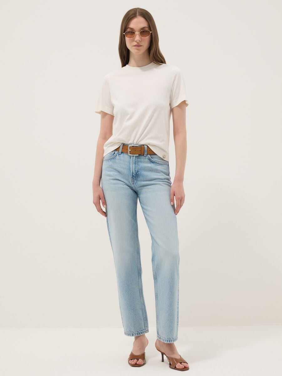 T-shirt beige a maniche corte in puro cotone regular fit_2