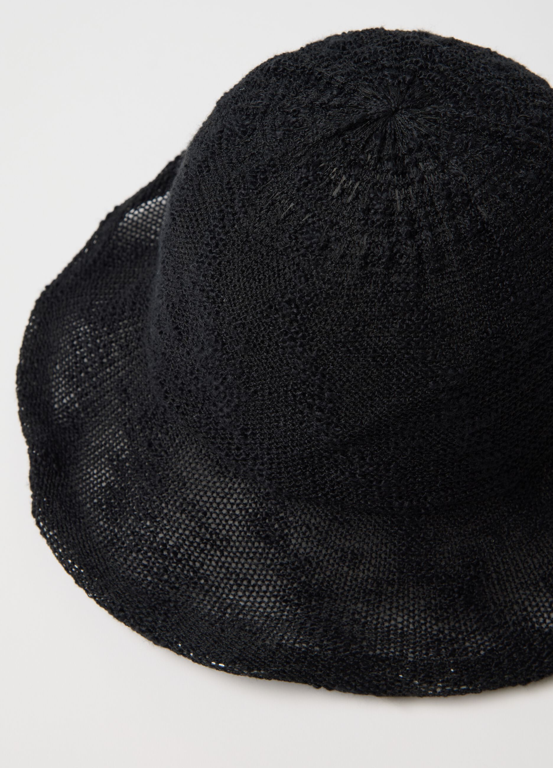 Black cloche hat with knitted design