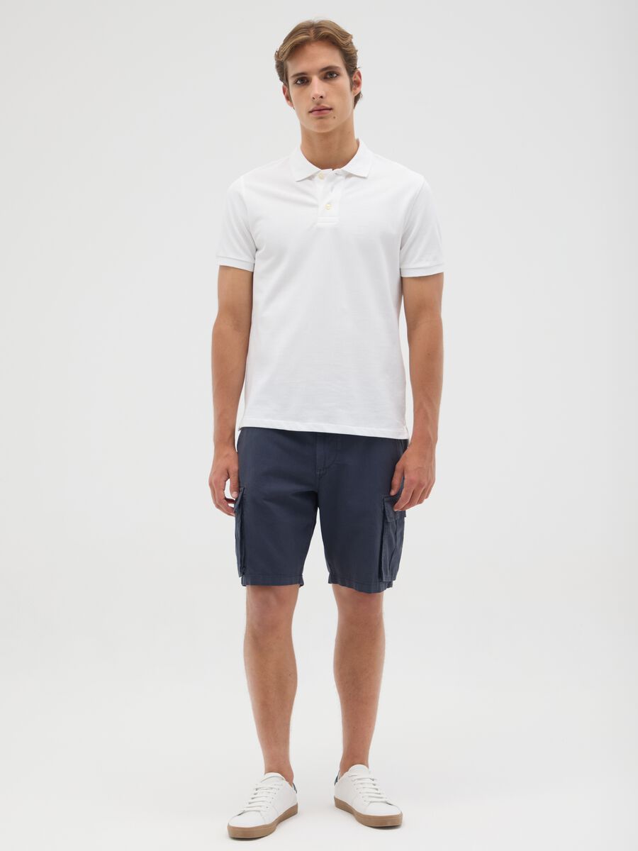 Men's blue linen blend regular fit cargo shorts_0