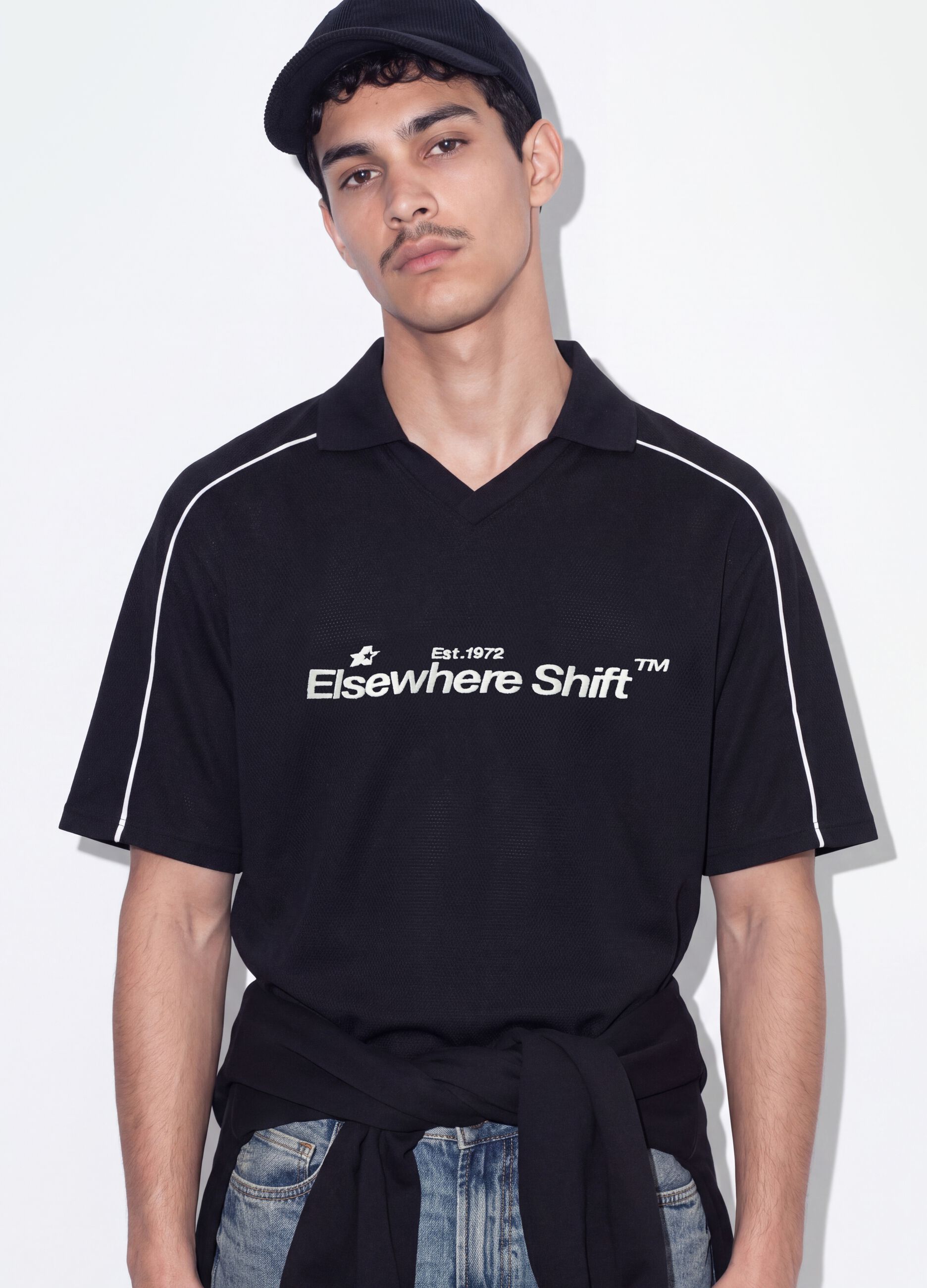 Black pure cotton oversized short-sleeve polo shirt