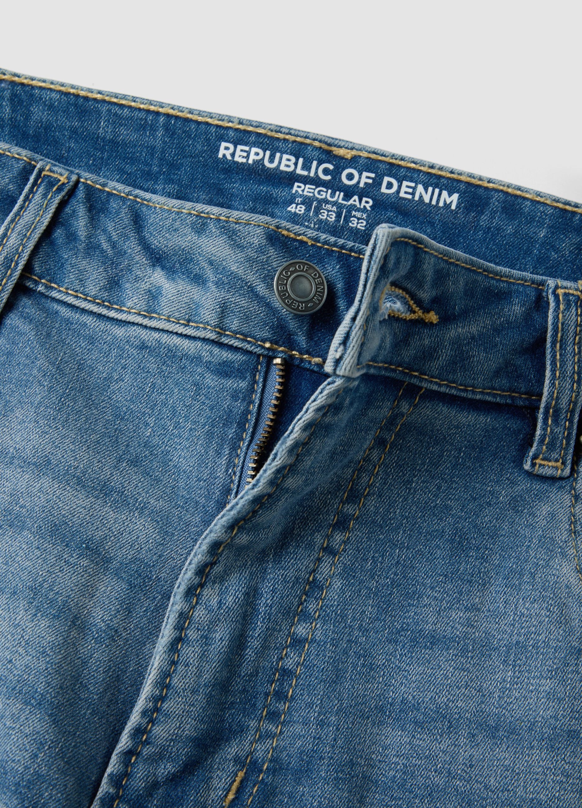 Light blue stretch cotton denim jeans, regular fit