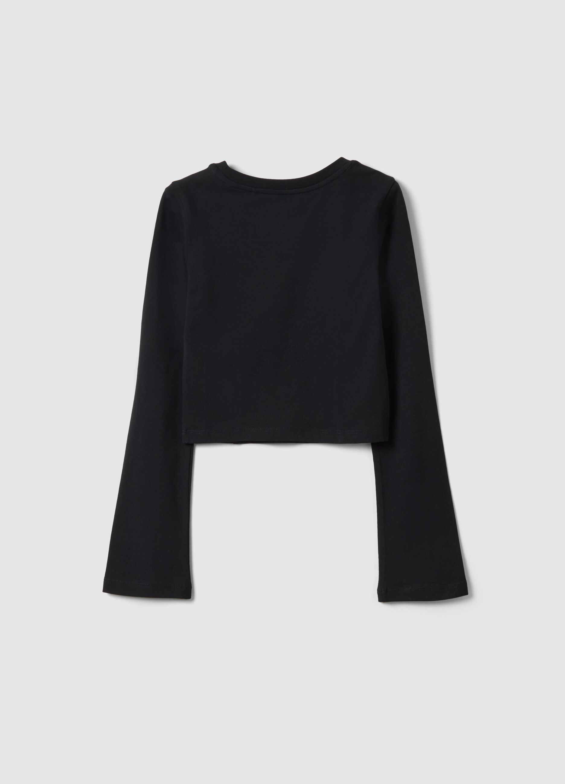 Girls&rsquo; black stretch-cotton slim-fit T-shirt with slogan