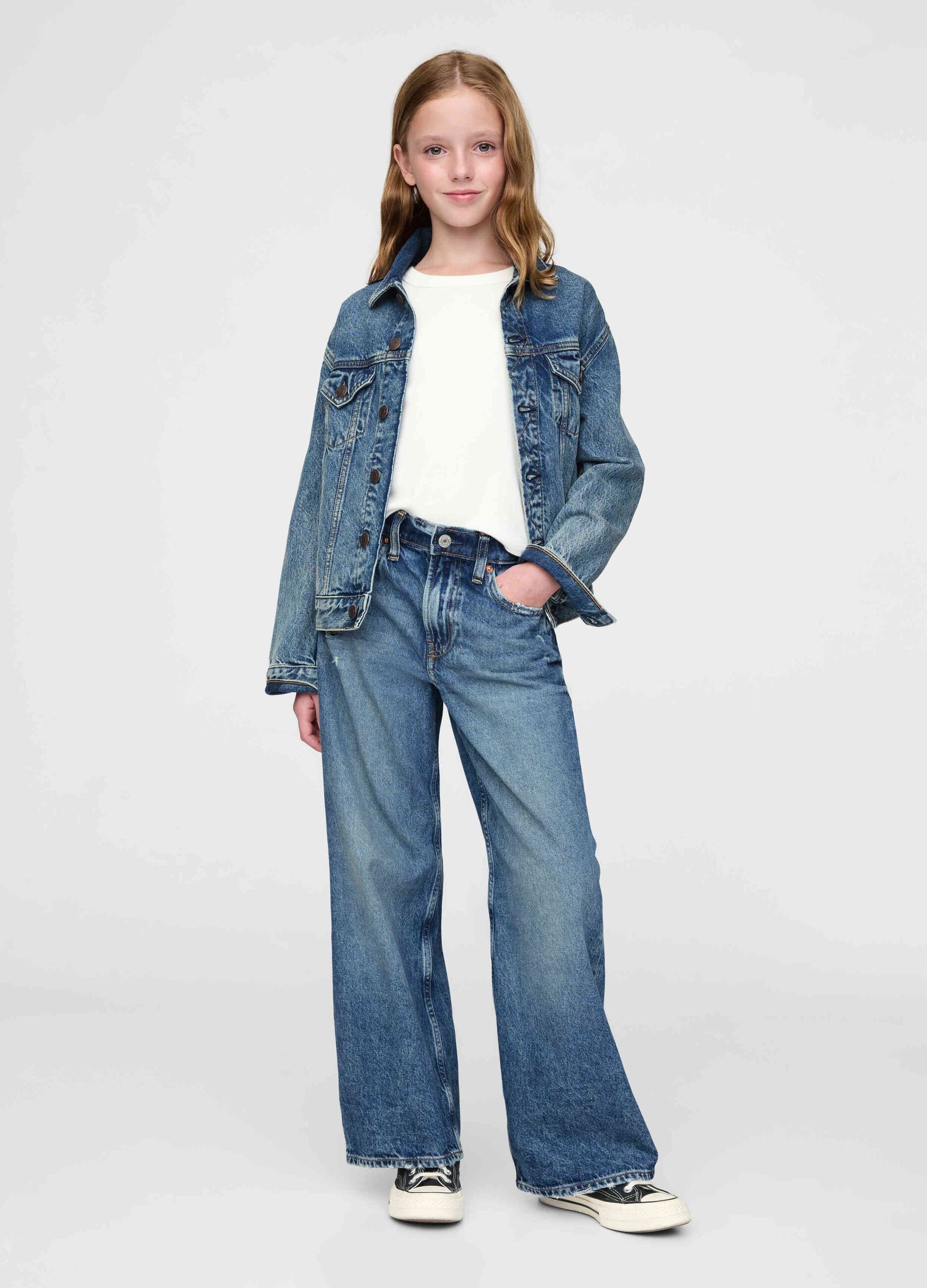 Pantaloni denim ampi in cotone per bambina