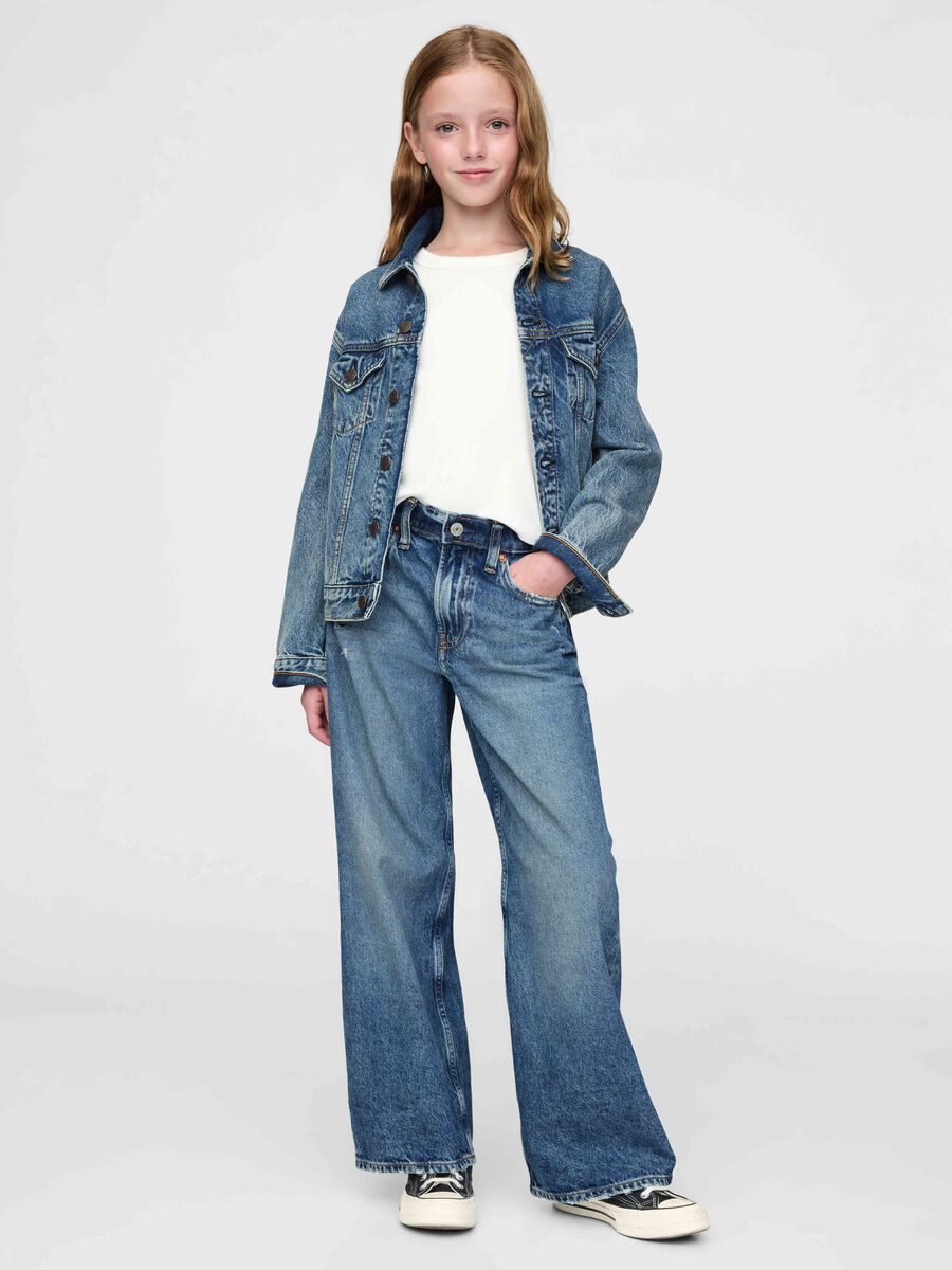 Pantaloni denim ampi in cotone per bambina_0