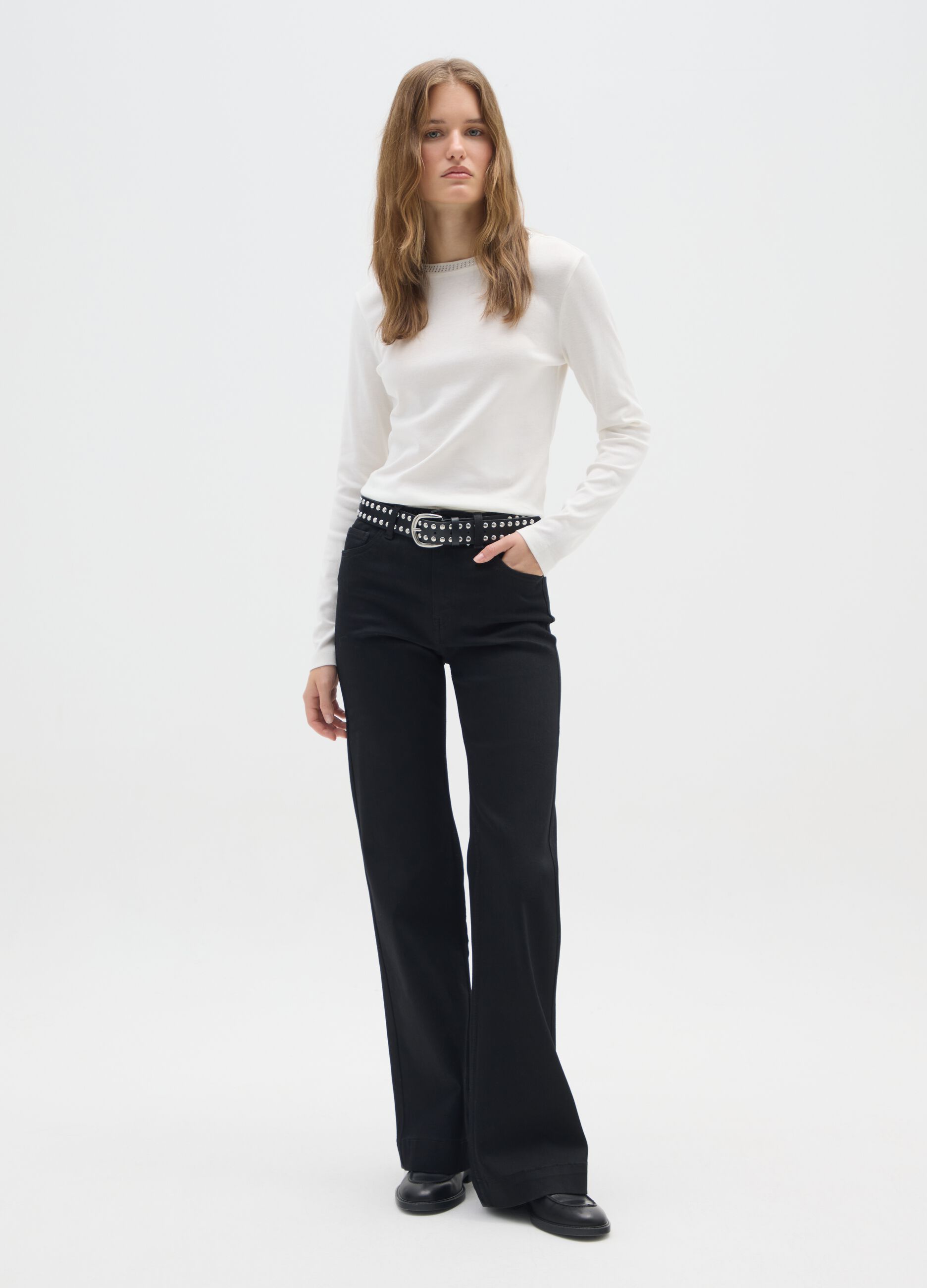 Black Cotton Blend Bootcut Jeans