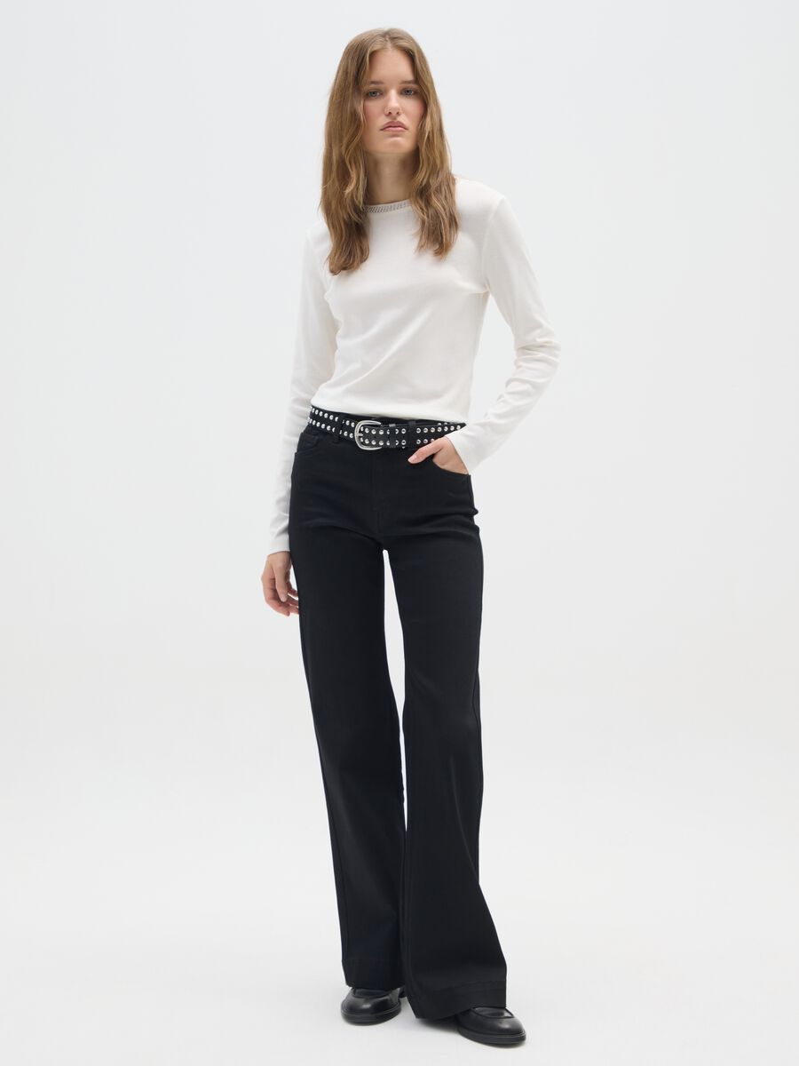 Black Cotton Blend Bootcut Jeans_0