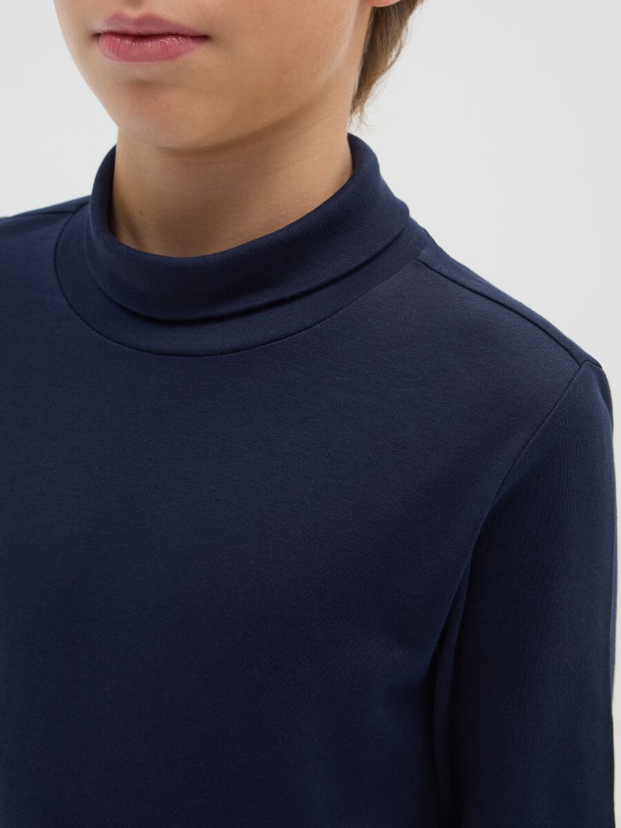 Maglia a collo alto da ragazzo in puro cotone blu regular fit_2