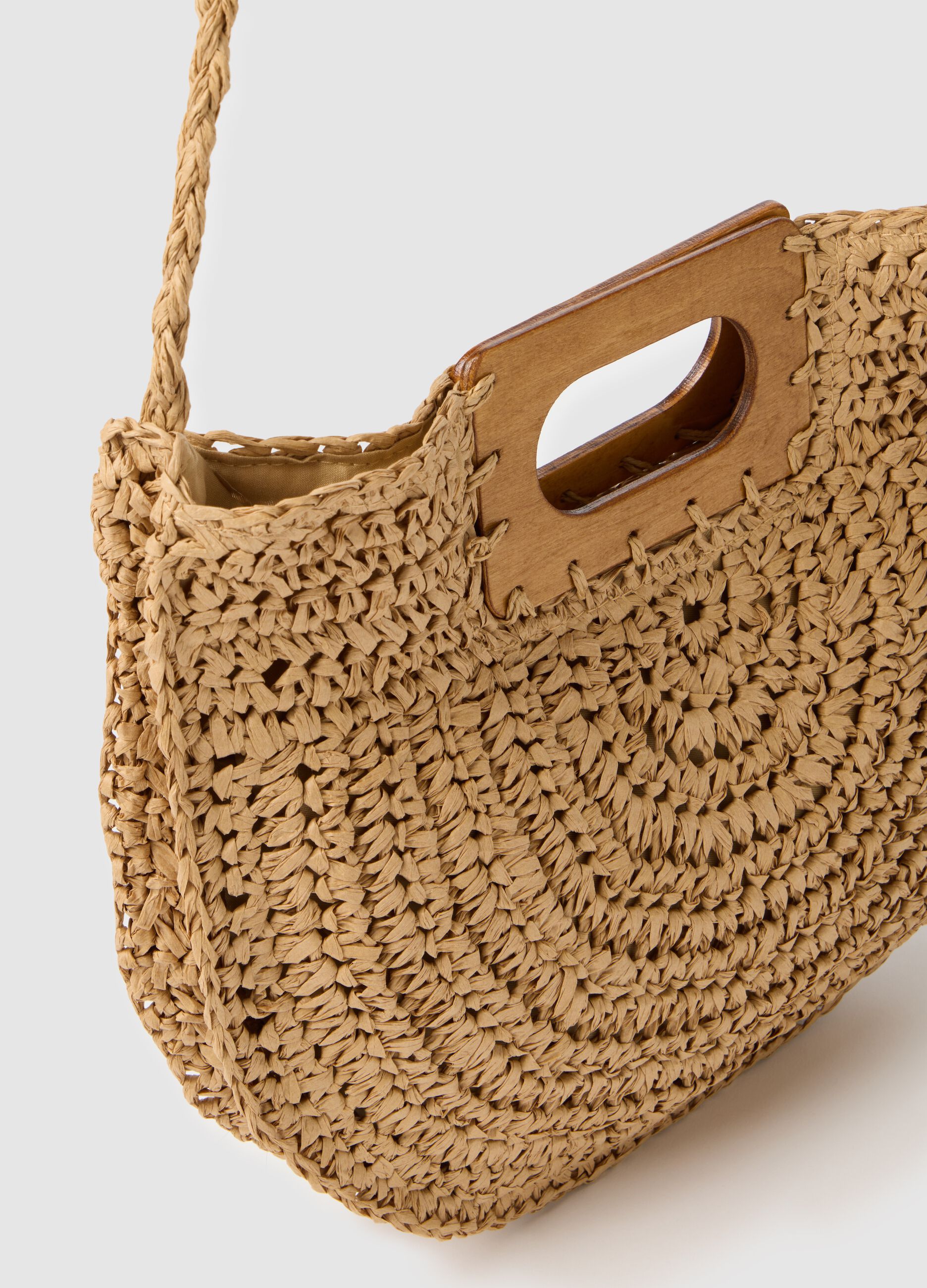 Borsa da donna in paglia intrecciata beige