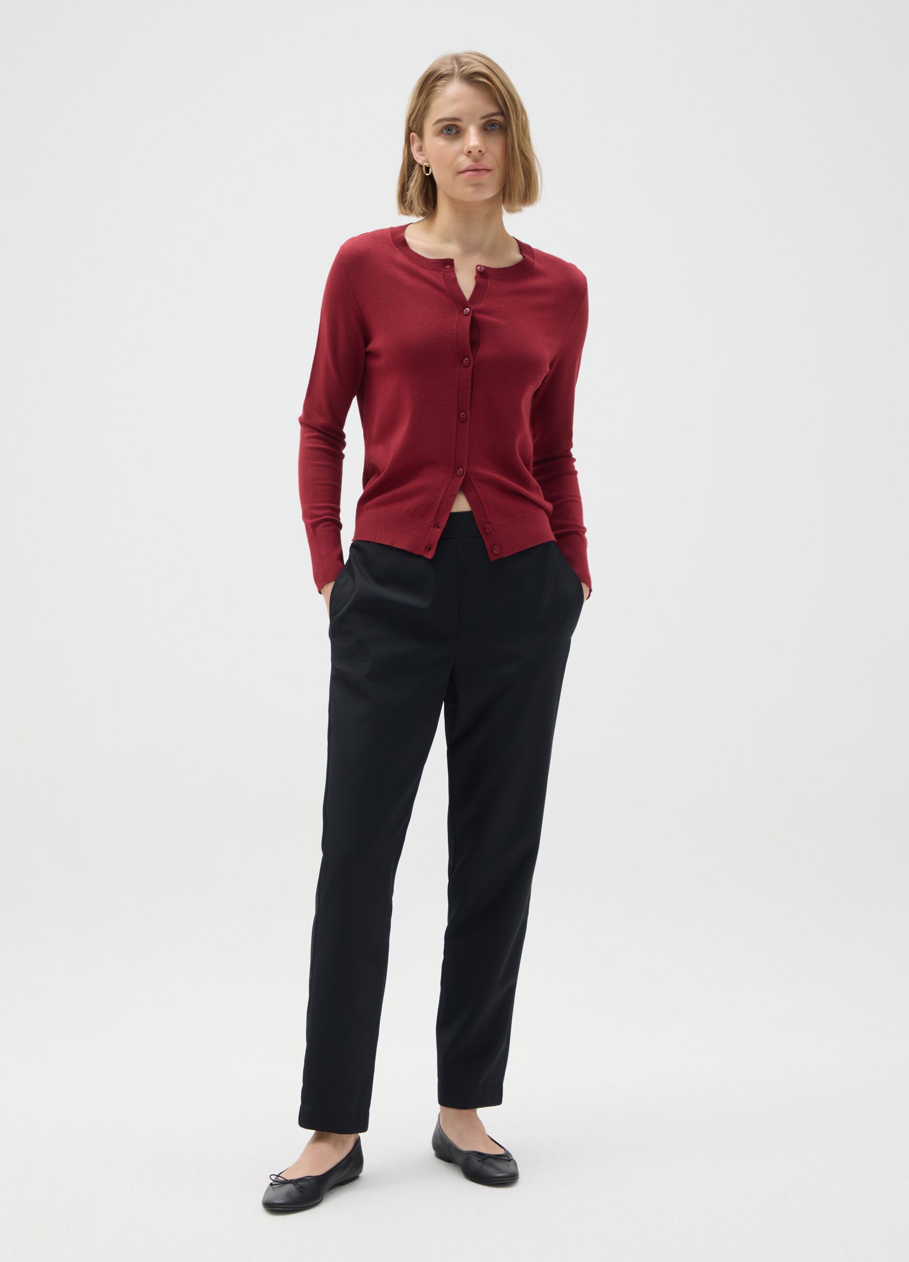 Red viscose blend cardigan regular fit