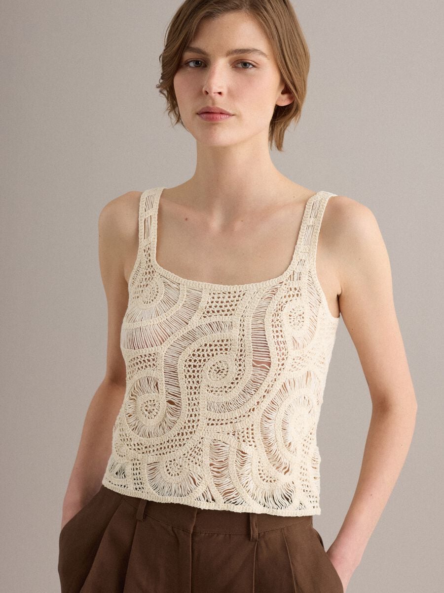 Tank top beige in misto cotone crochet_3