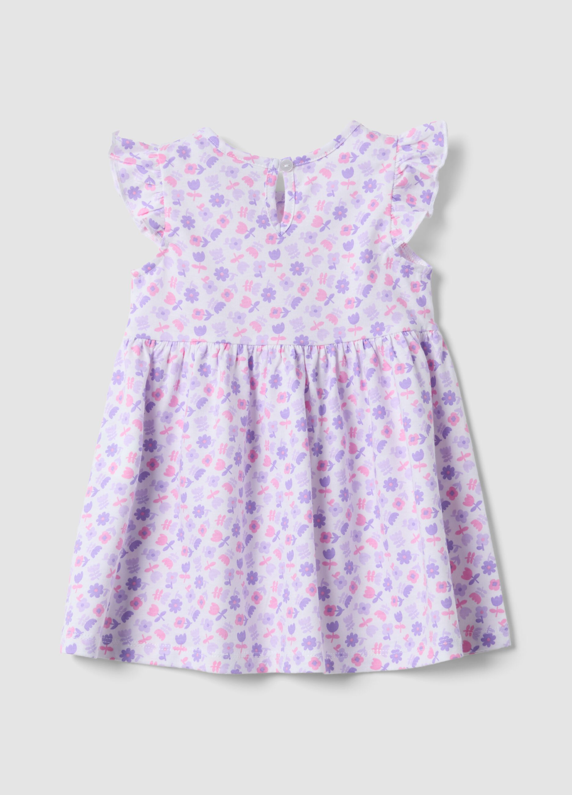 Purple pure cotton mini dress with floral print