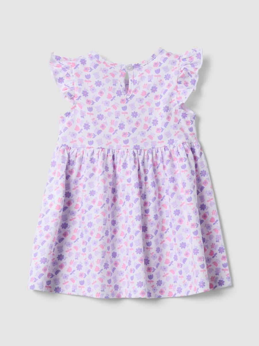 Abito mini viola in puro cotone con stampa floreale_1