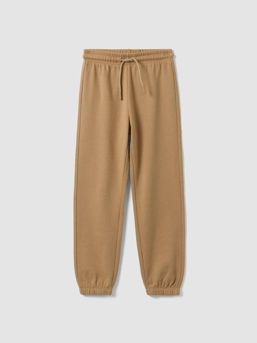 Beige regular-fit joggers in pure organic cotton for boys_0