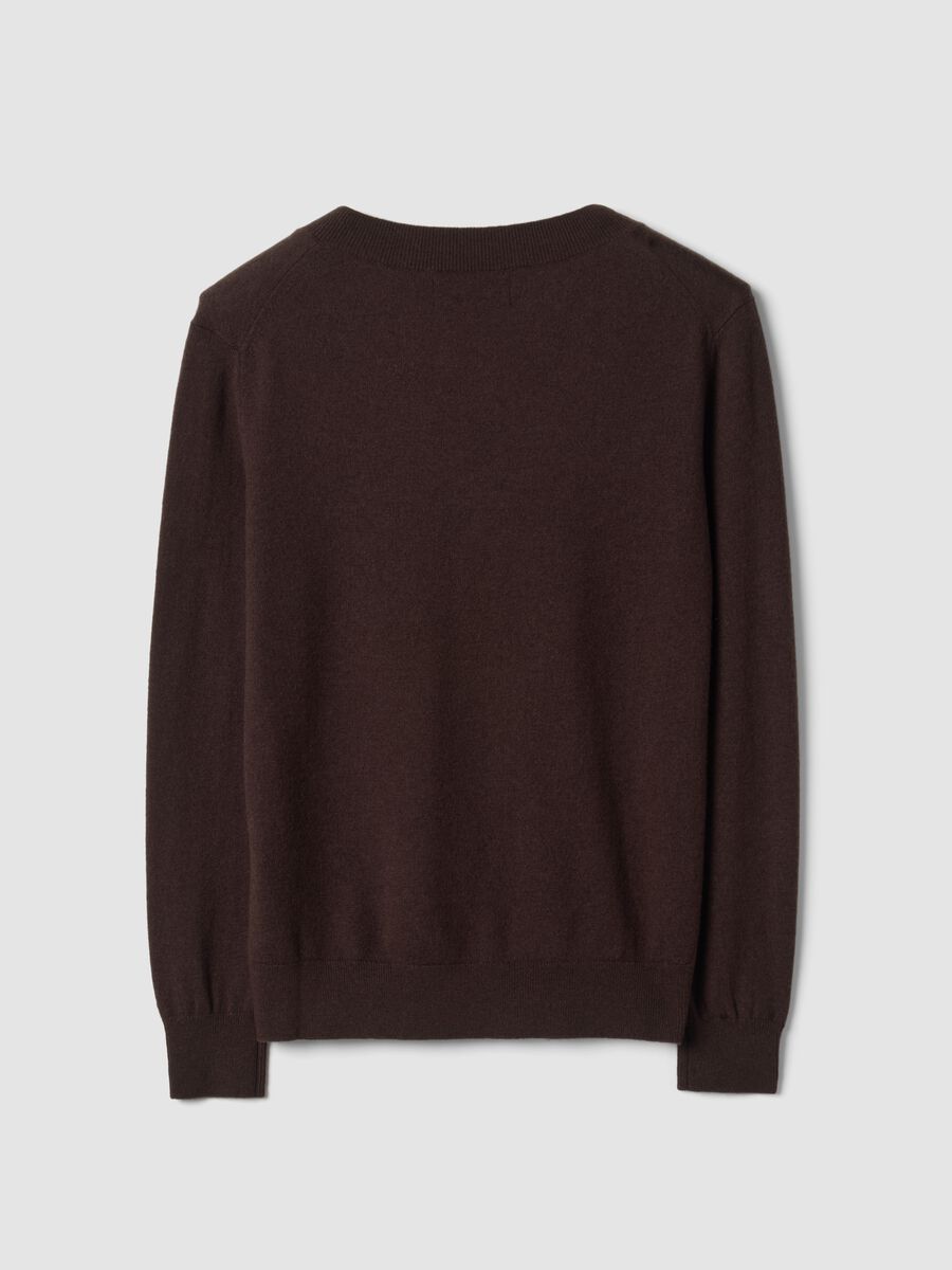 Brown pure wool jumper with deep V-neck_6