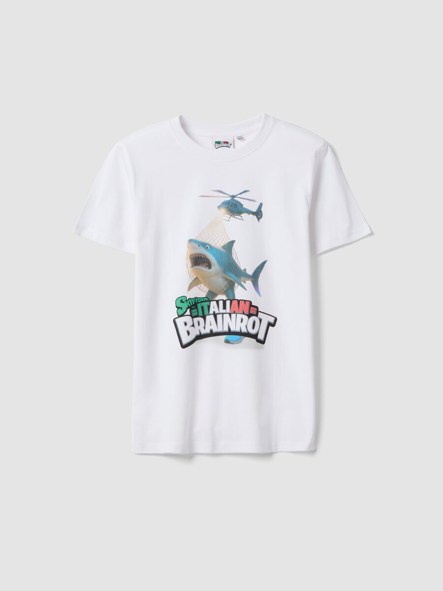 T-shirt in puro cotone bianca da ragazzo regular fit con stampa_0