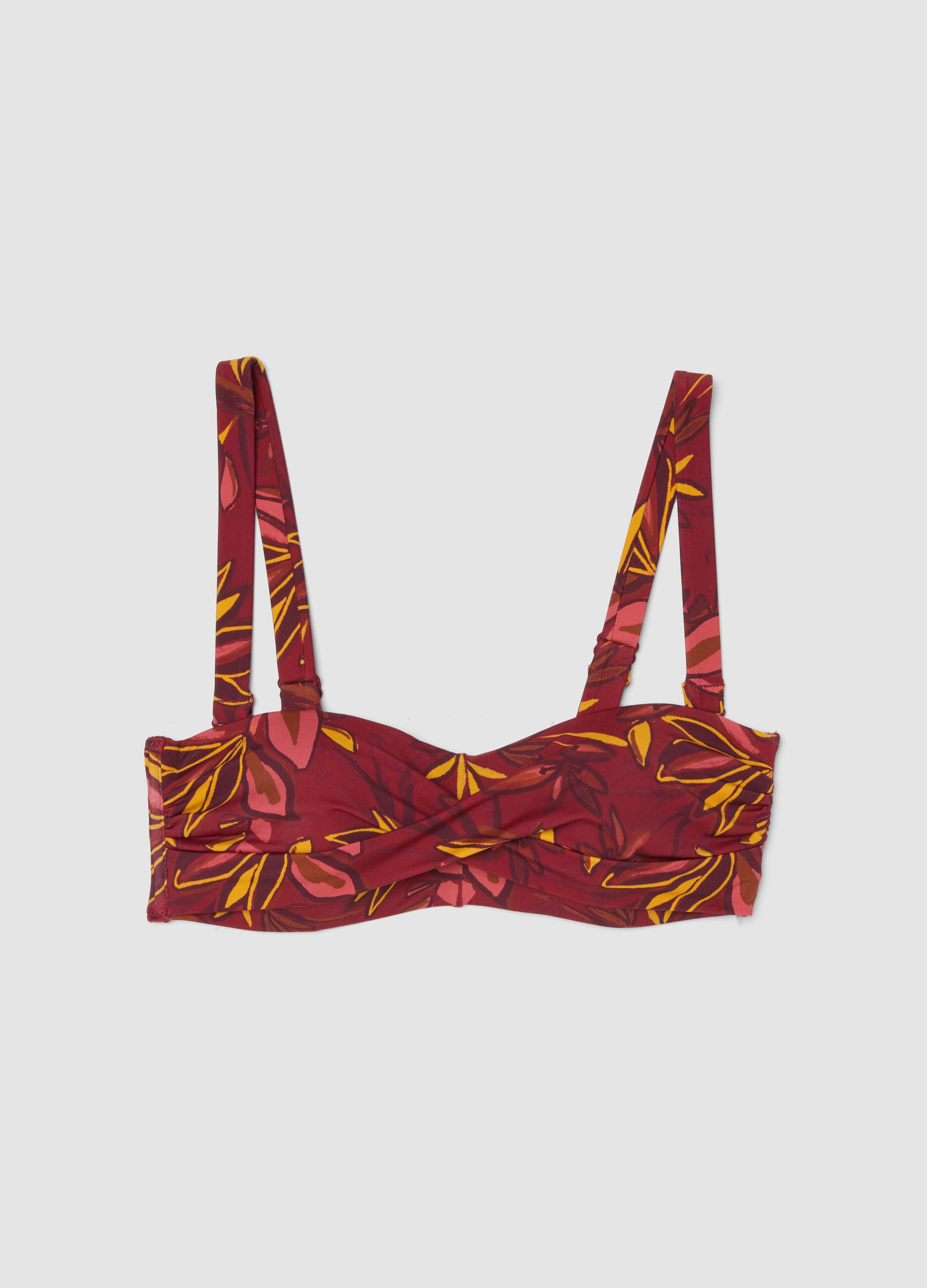 Multicolour stretchy balconette bikini top with floral print