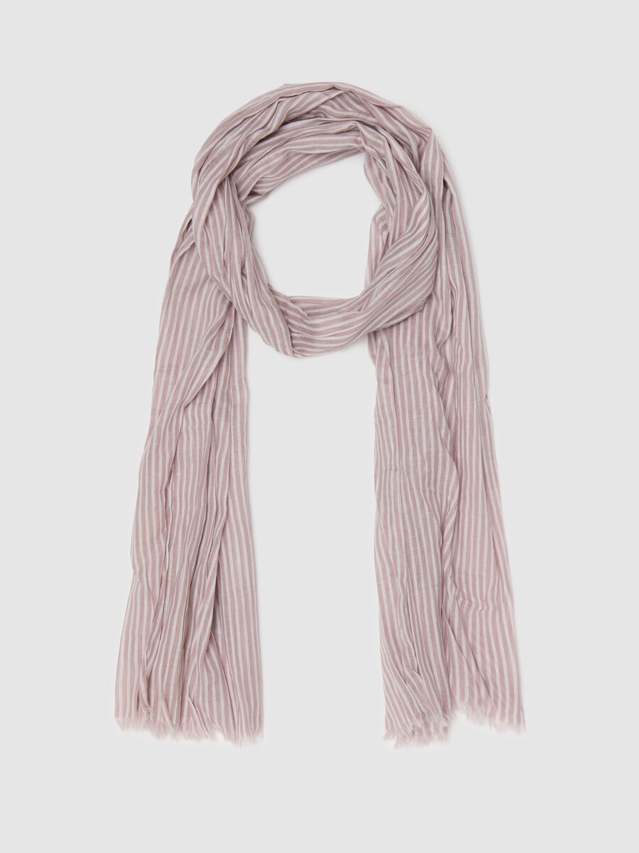 Powder pink striped cotton scarf_0