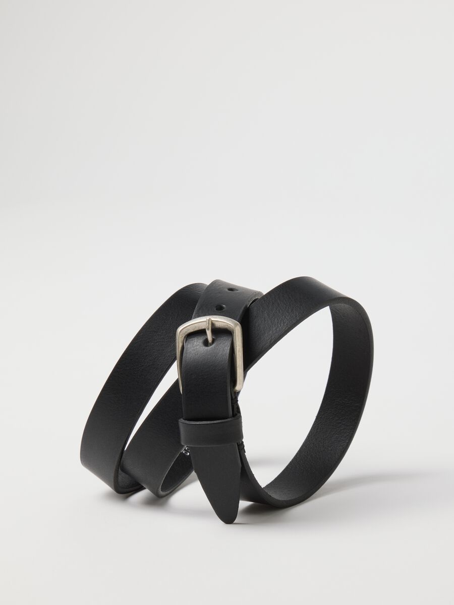 Black genuine leather belt with metal buckle_3