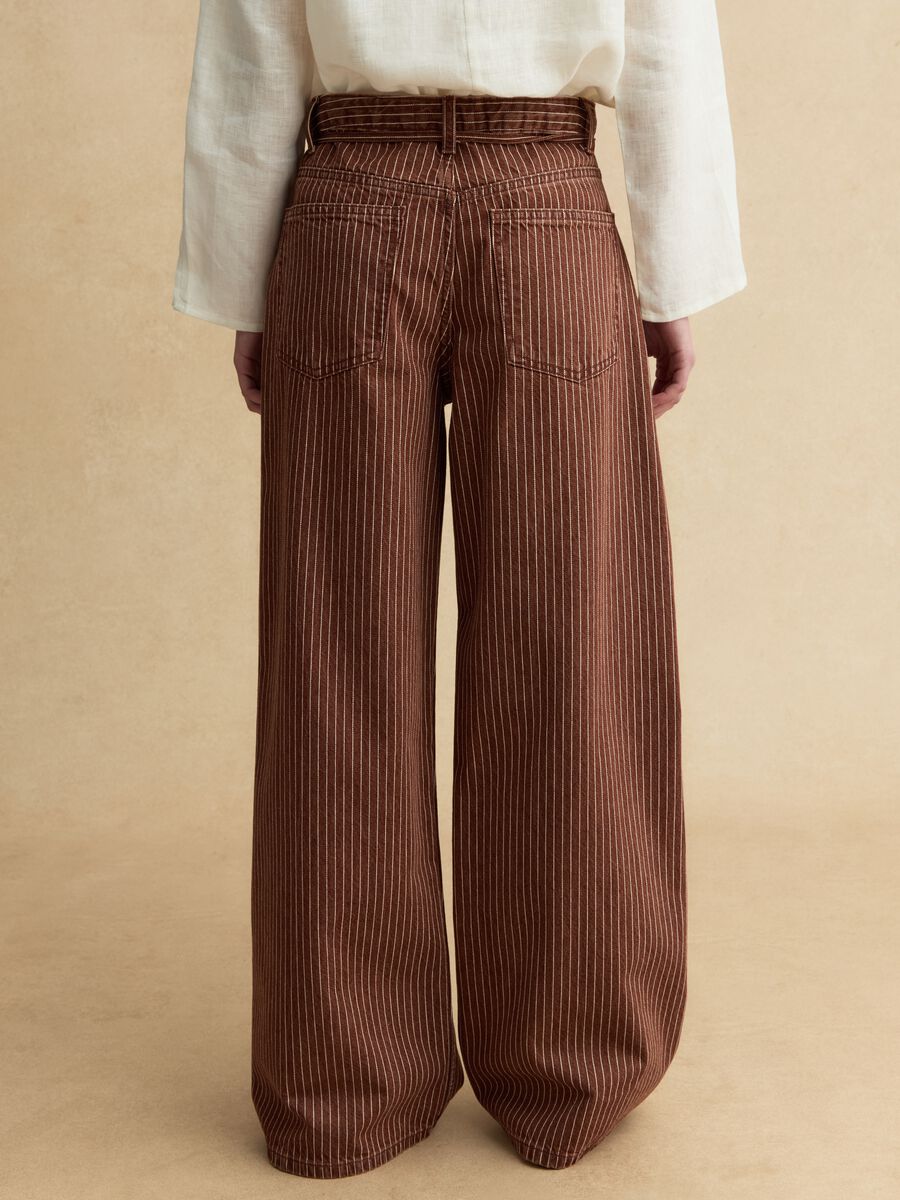 Brown striped wide-leg trousers in pure cotton_2