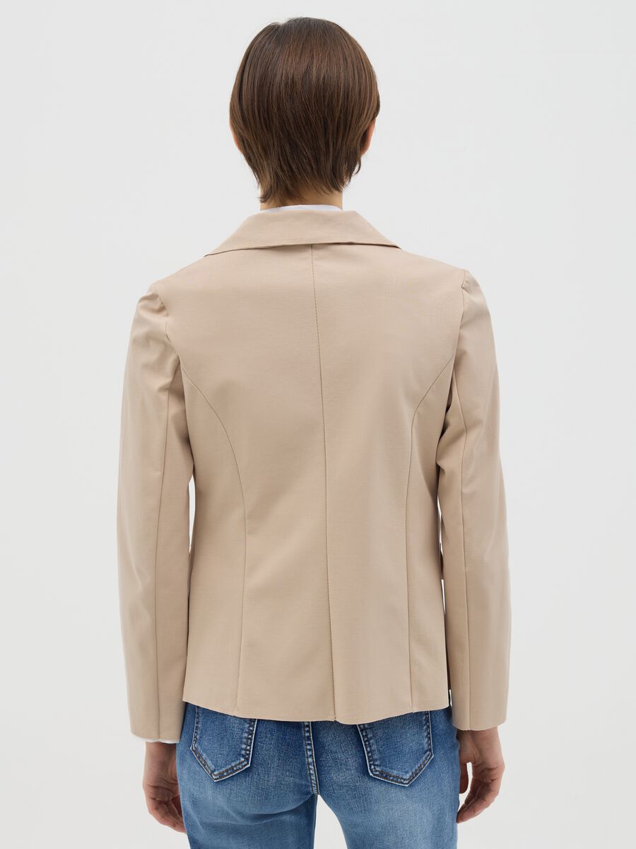Beige stretch single-breasted blazer_3