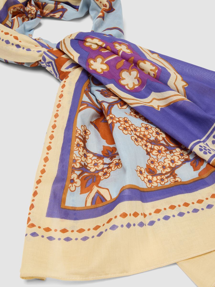 Foulard multicolor in puro cotone con stampa floreale_2