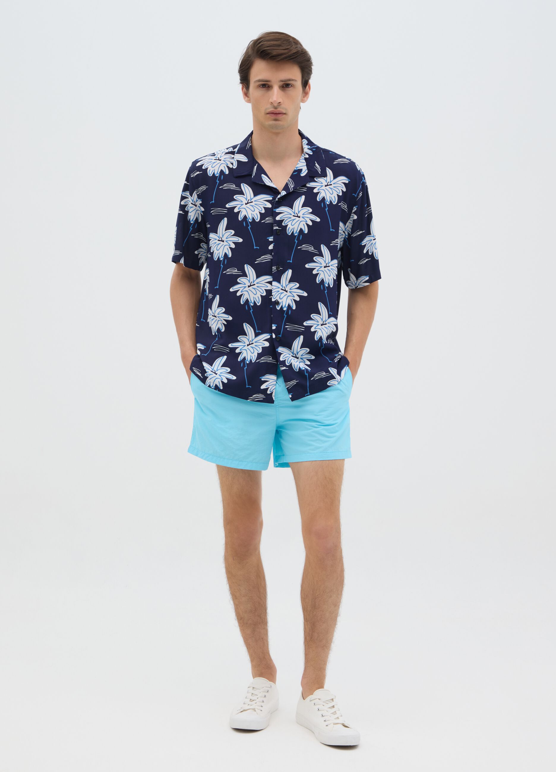 Men's regular fit light blue swim boxers