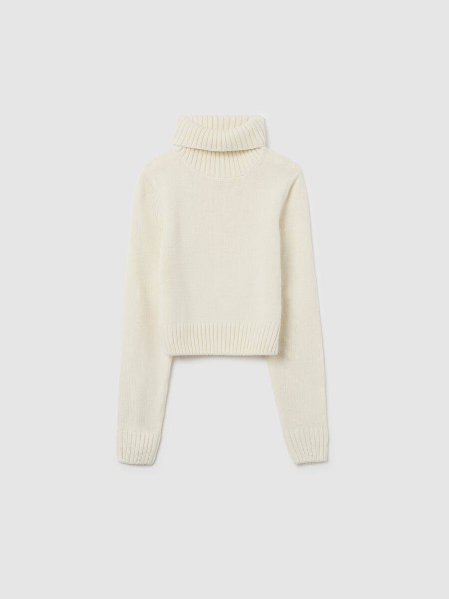 Maglione a collo alto bianco da ragazza regular fit_3