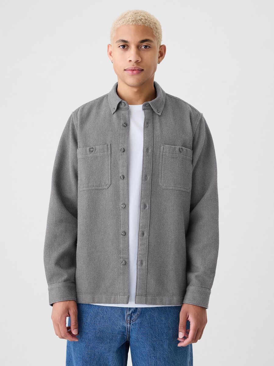 Button-down shirt with waffle weave_0