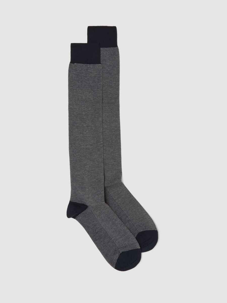 Navy blue long stretch cotton socks_0