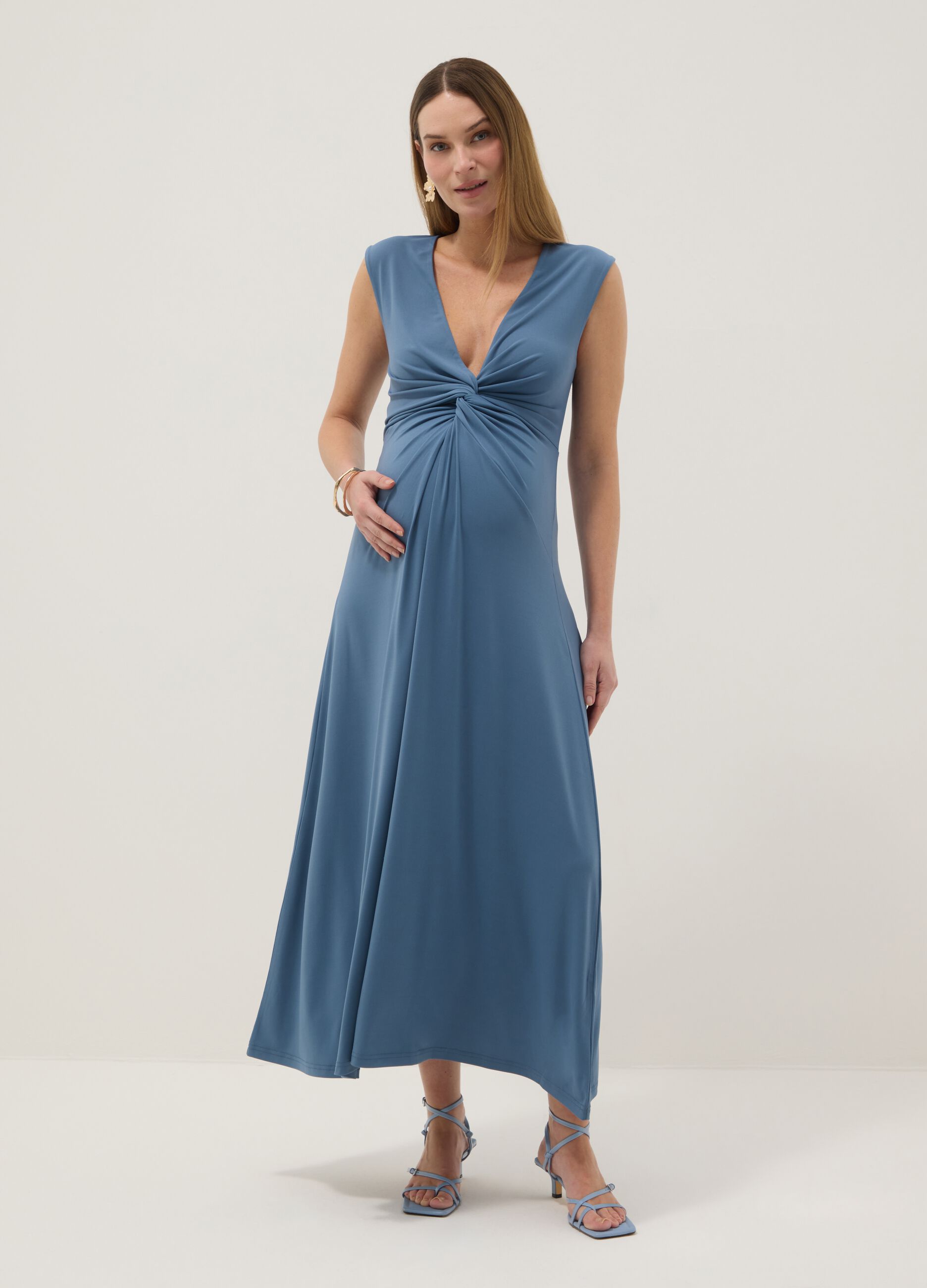 Blue maternity dress in stretch fabric