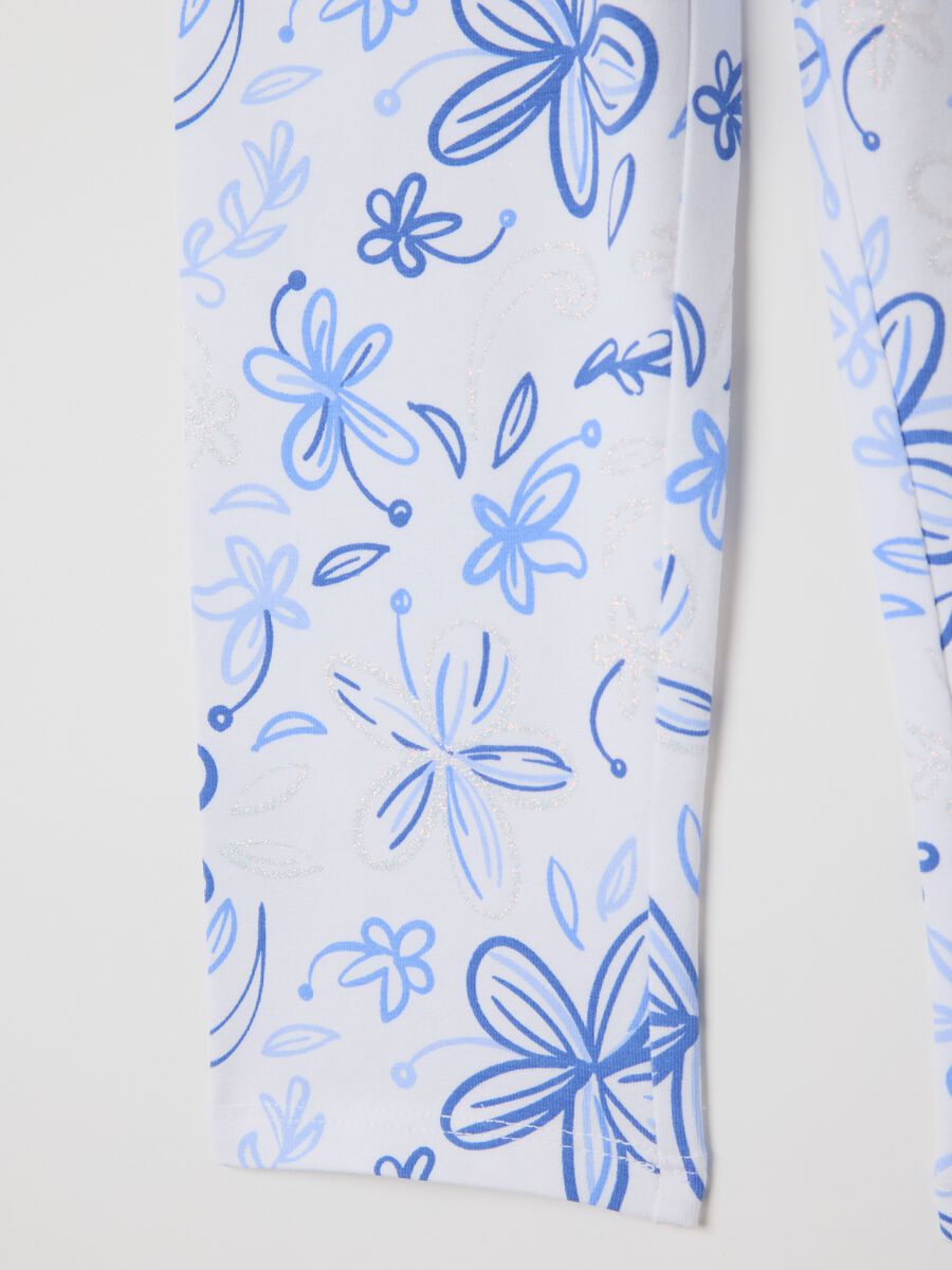 White three-quarter leggings in stretch cotton with print_3