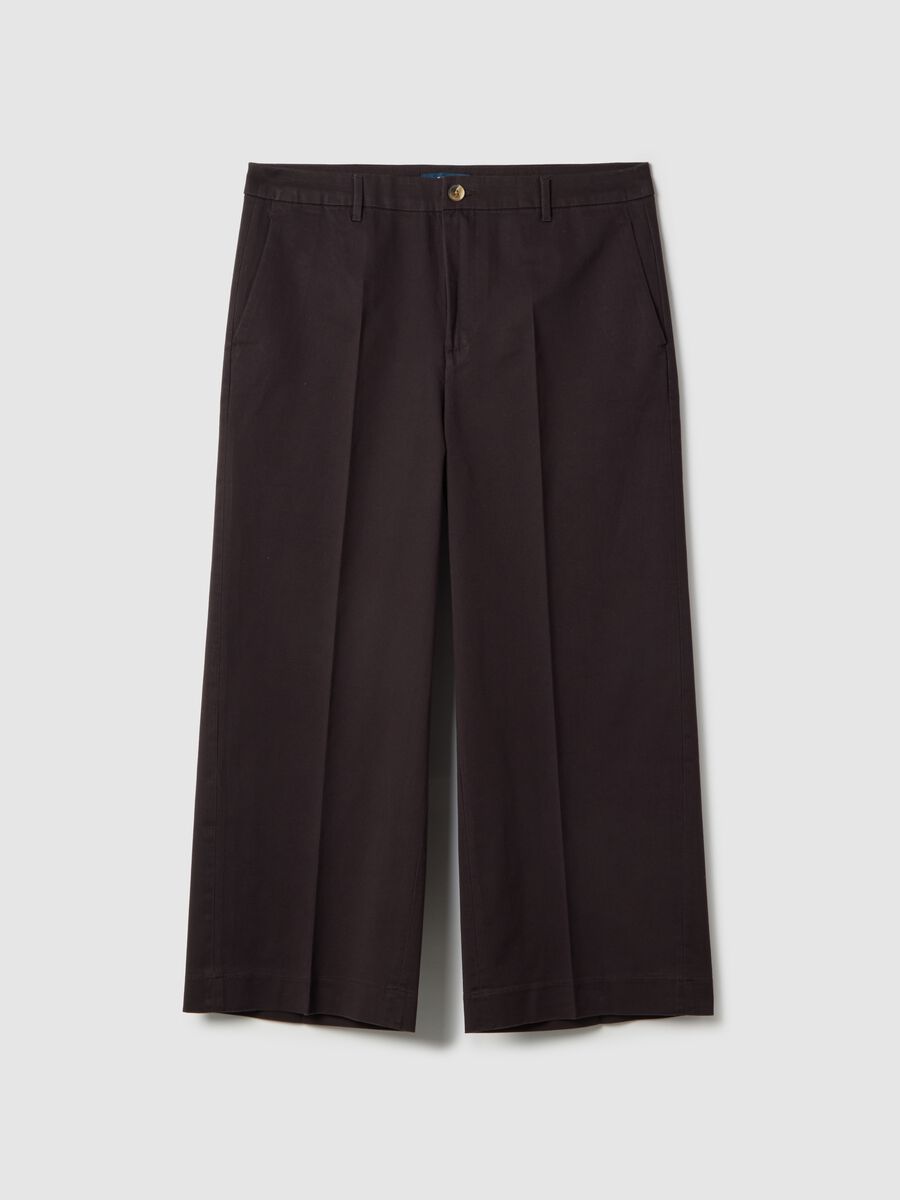 Brown straight stretch cotton trousers regular fit_4