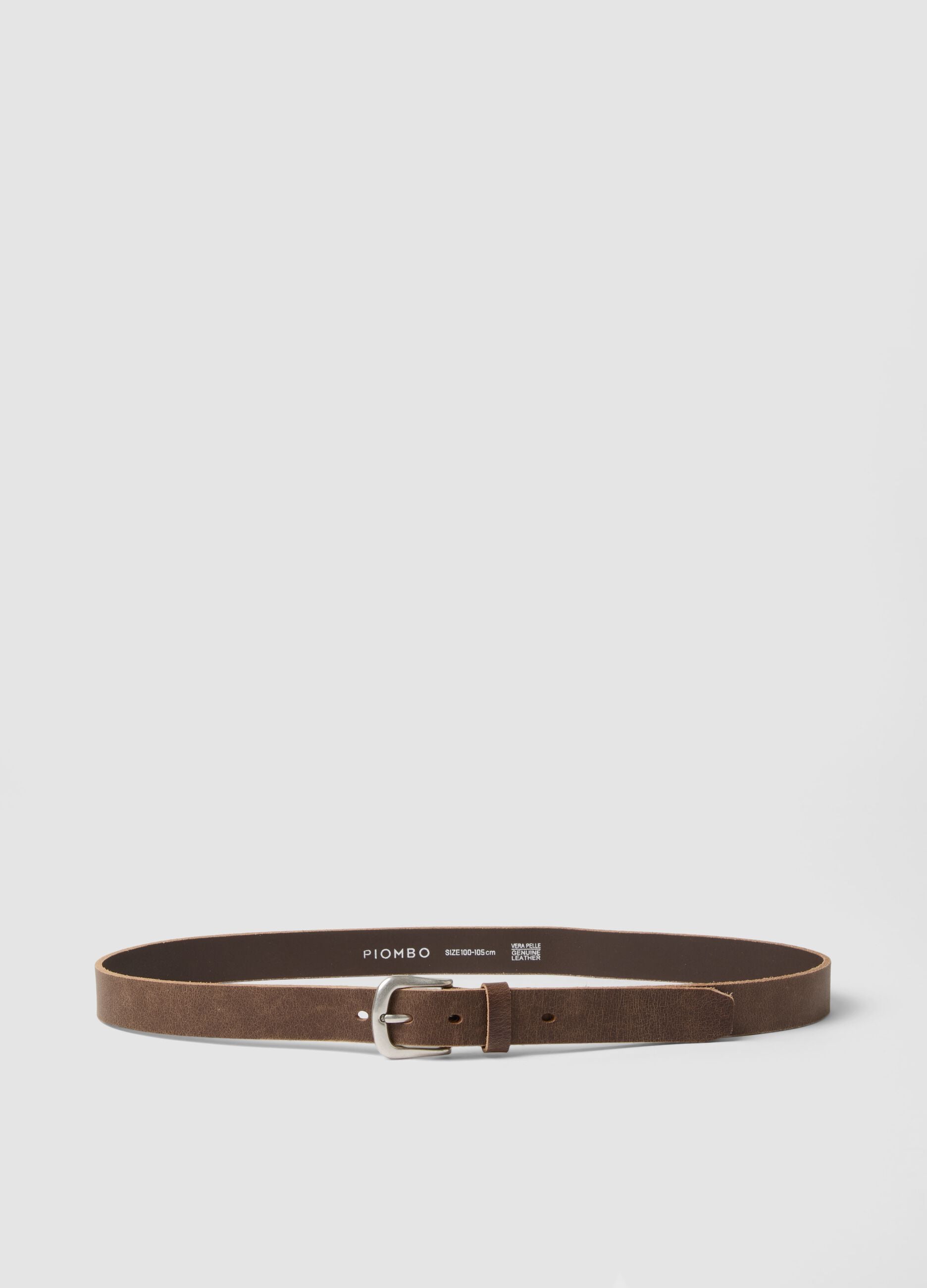 Brown genuine leather belt with metal buckle