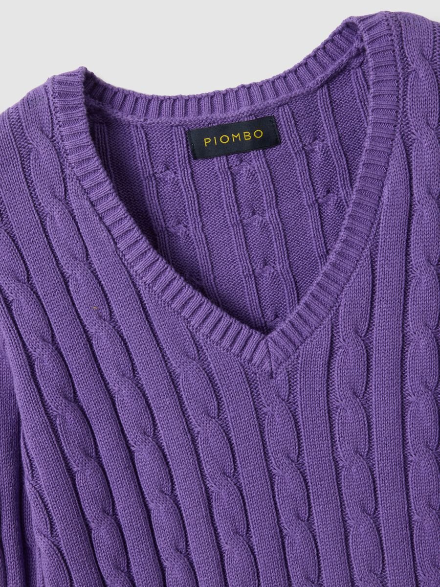 Purple pure cotton regular fit pullover with cable knit_5