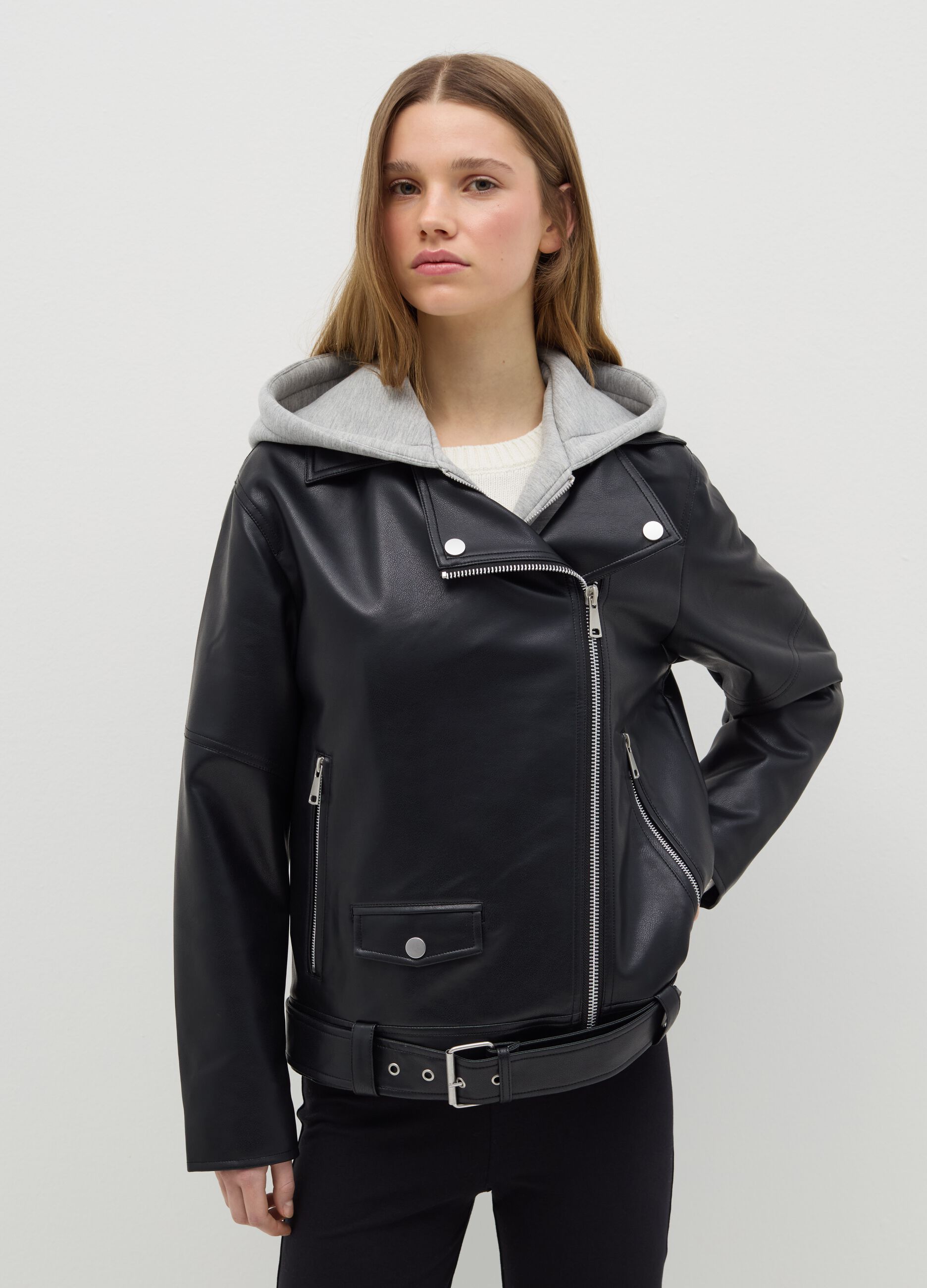 Black biker jacket with internal fleece