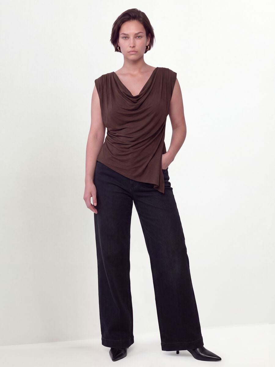 Jeans denim nero in cotone e viscosa elasticizzata bootcut fit_0