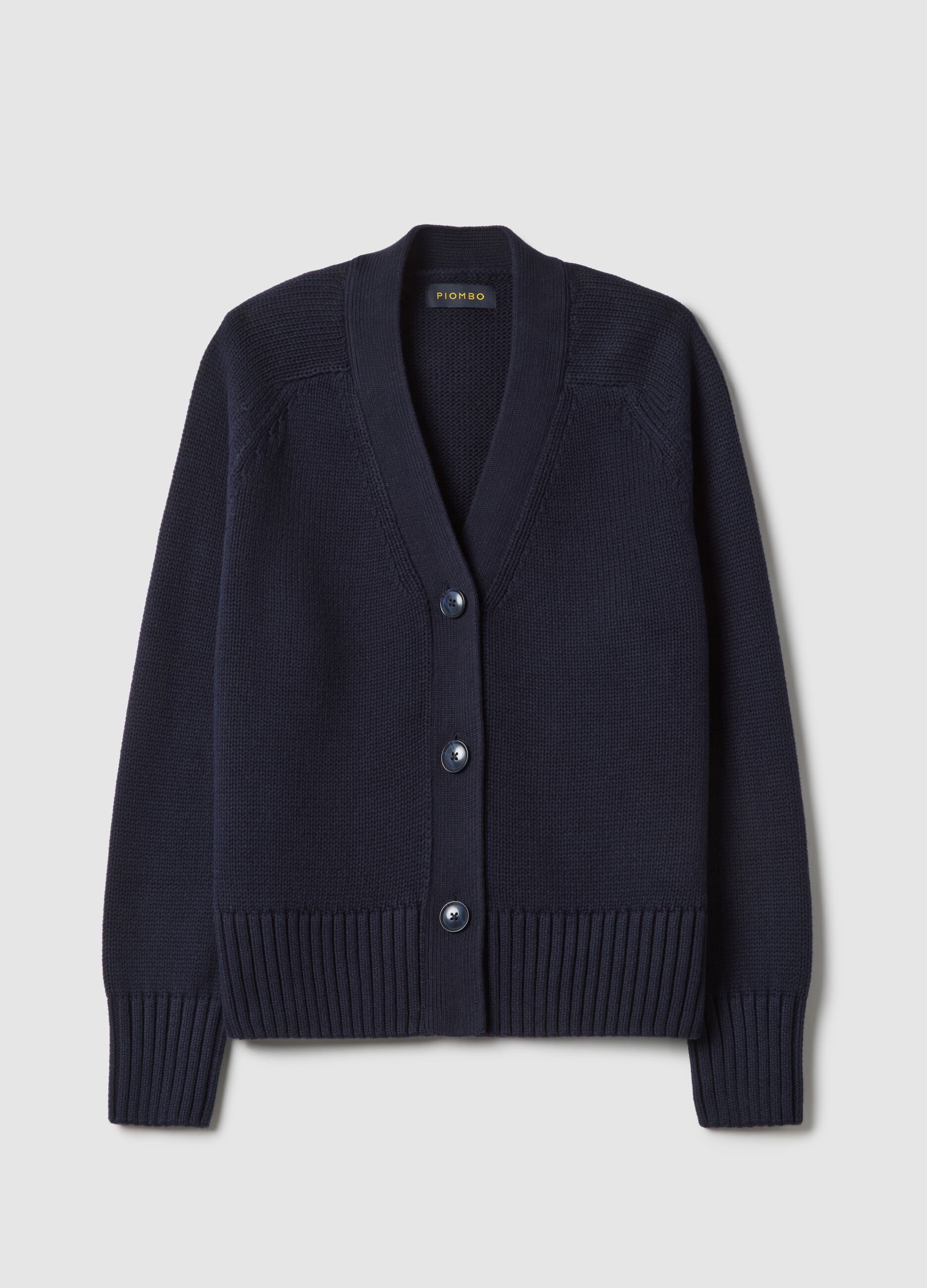 Blue cardigan in pure cotton with deep V-neck