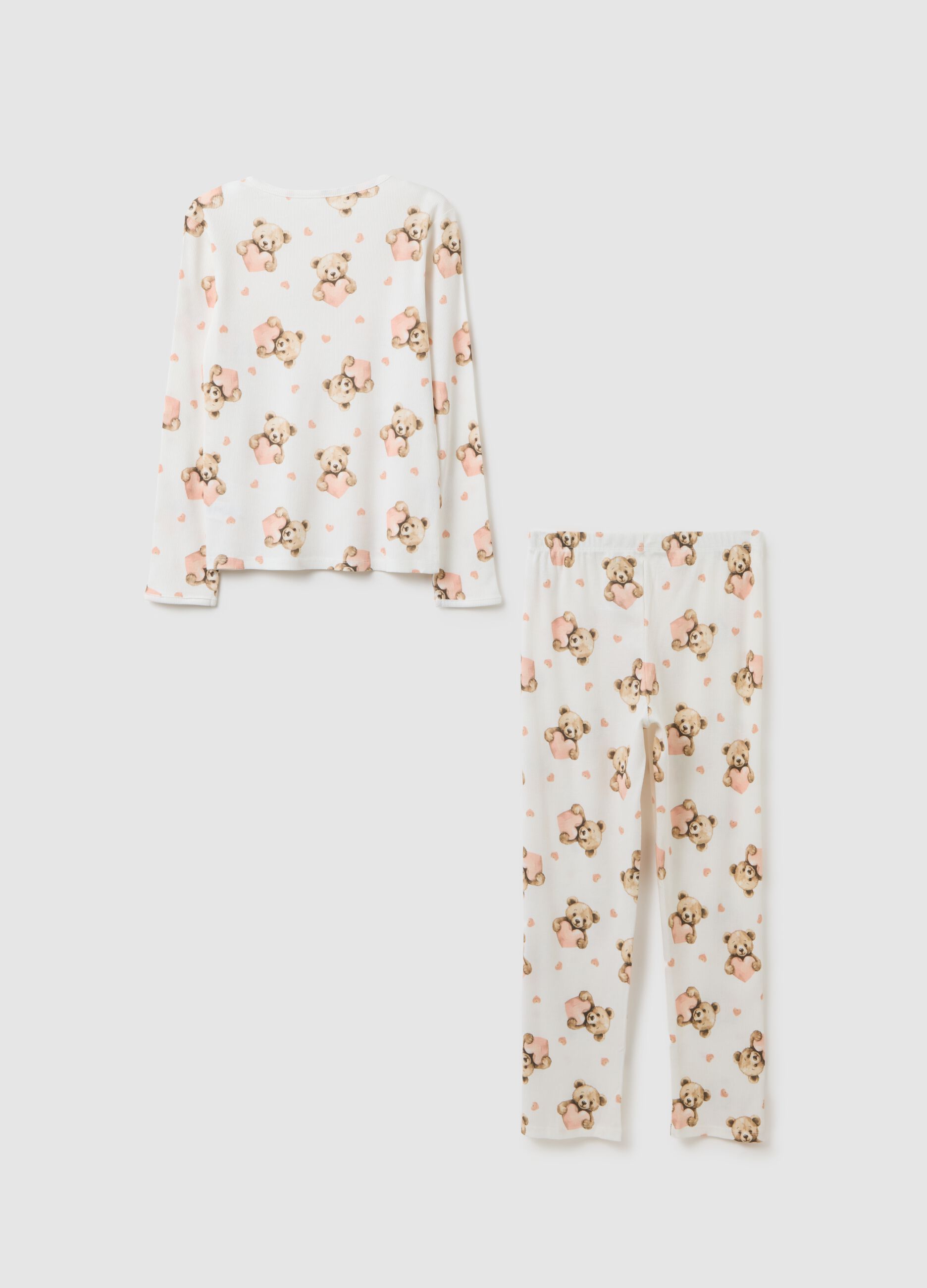 Pigiama da bambina in puro cotone bianco regular fit