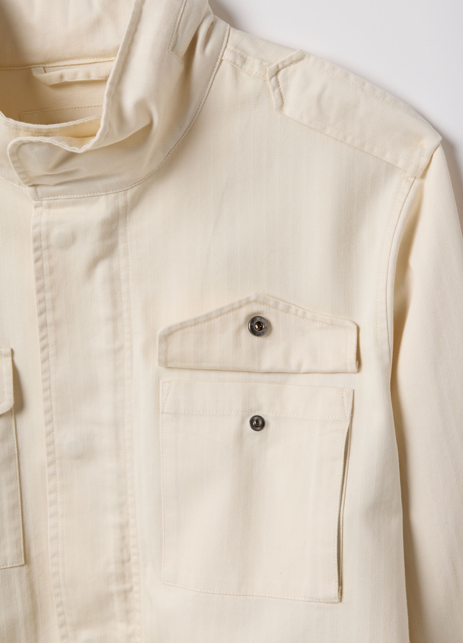 Beige cotton parka jacket, regular fit with pockets and zip