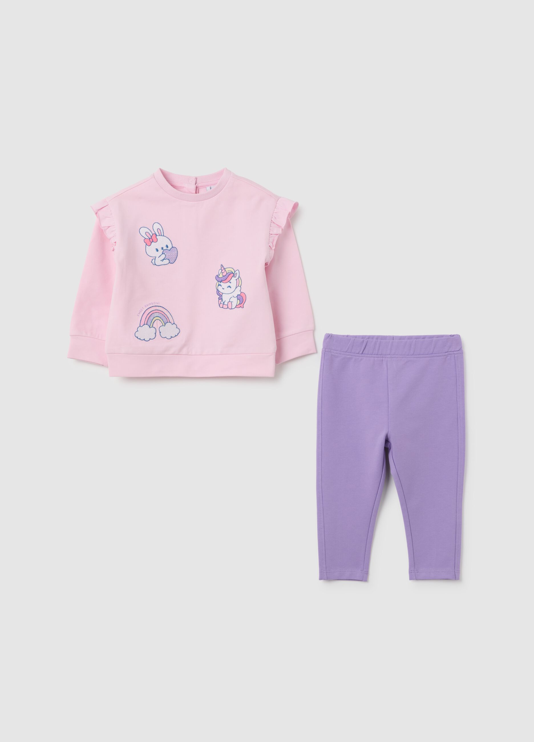 Pink and purple cotton blend girl's outfit