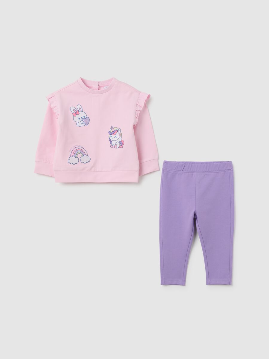 Pink and purple cotton blend girl's outfit_0