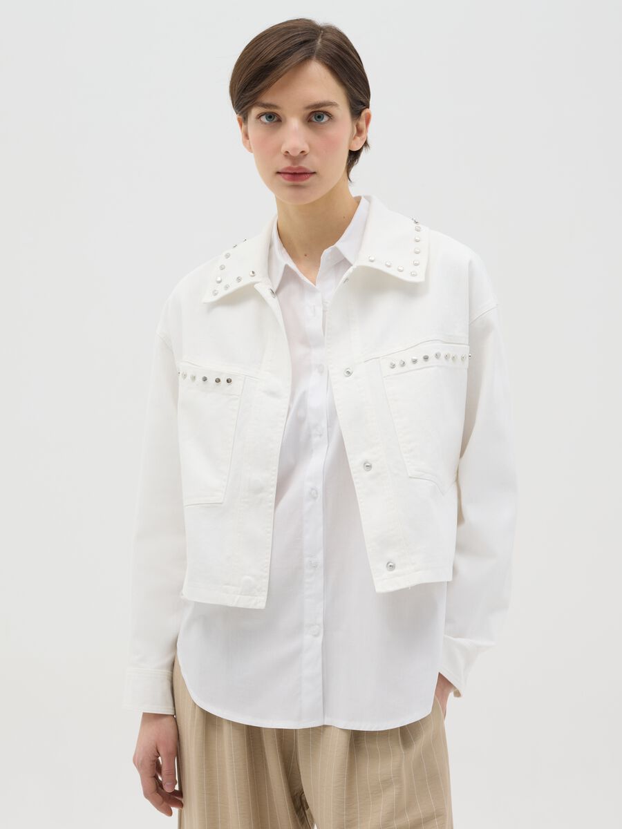 White jacket in cotton with studs_0