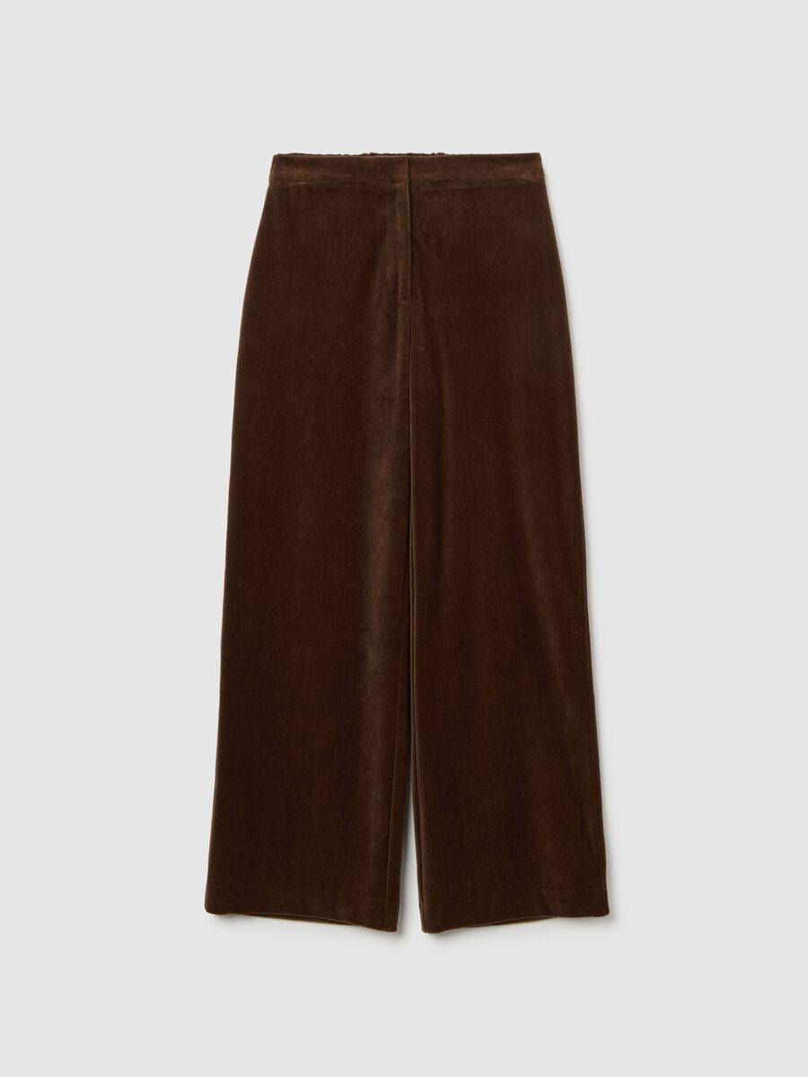 Regular fit brown trousers in cotton and velvet blend_4