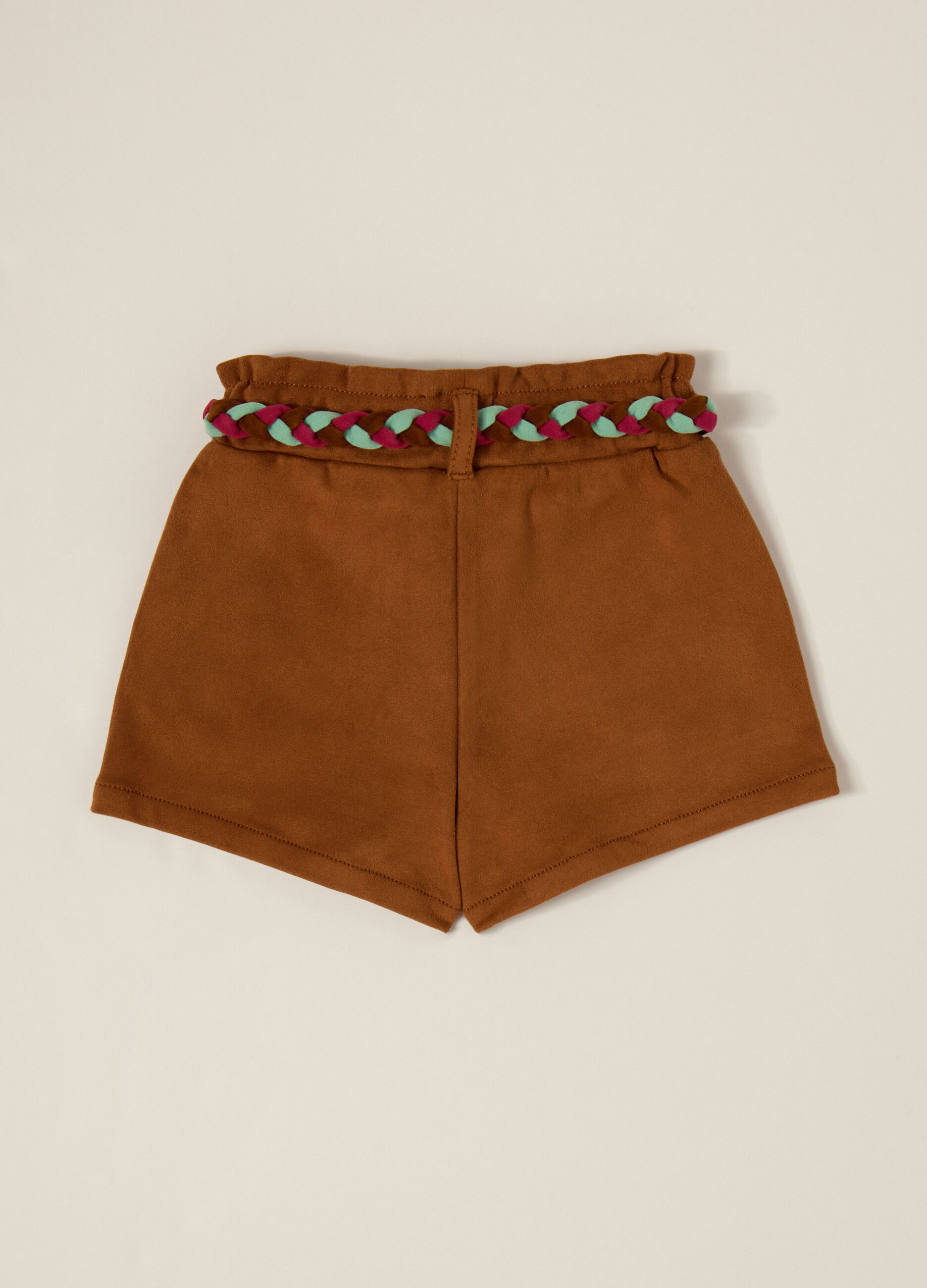 Brown shorts with braided belt for girls