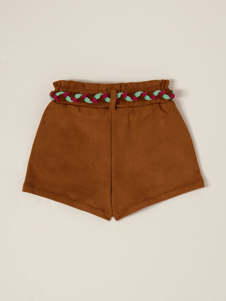 Shorts marroni con cintura intrecciata per bambina_1