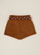 Brown shorts with braided belt for girls_1