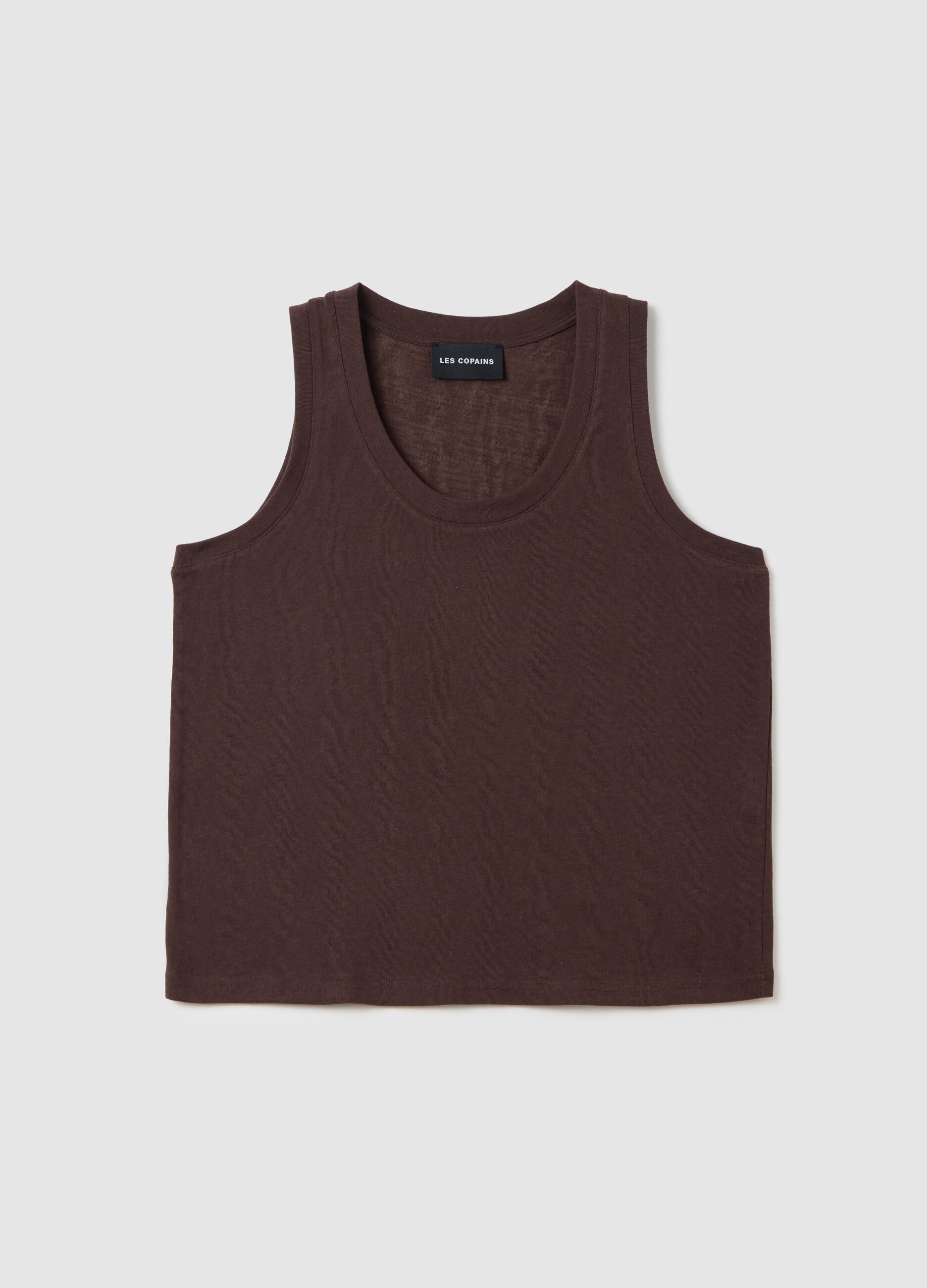 Brown Cotton Blend Tank Top