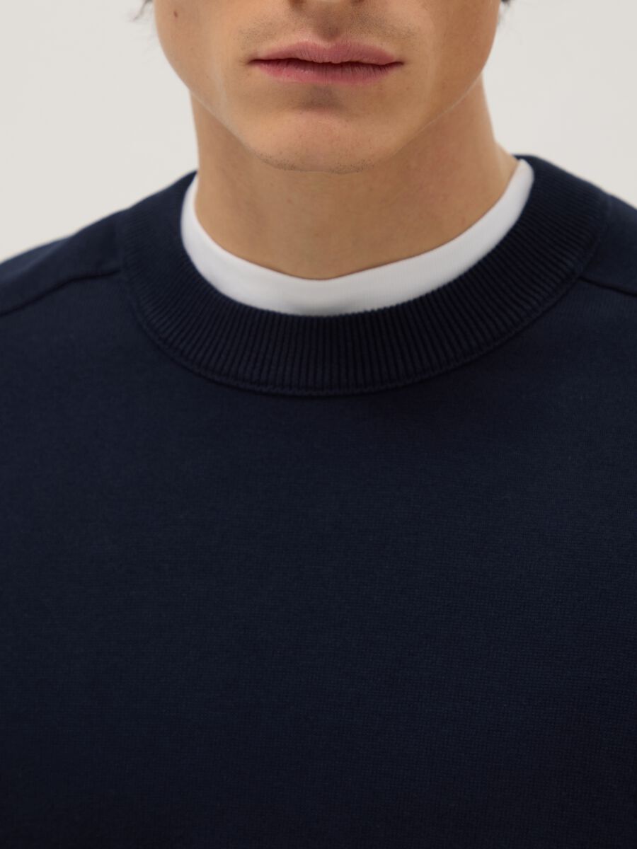 Regular fit blue crew neck pure cotton jumper_3